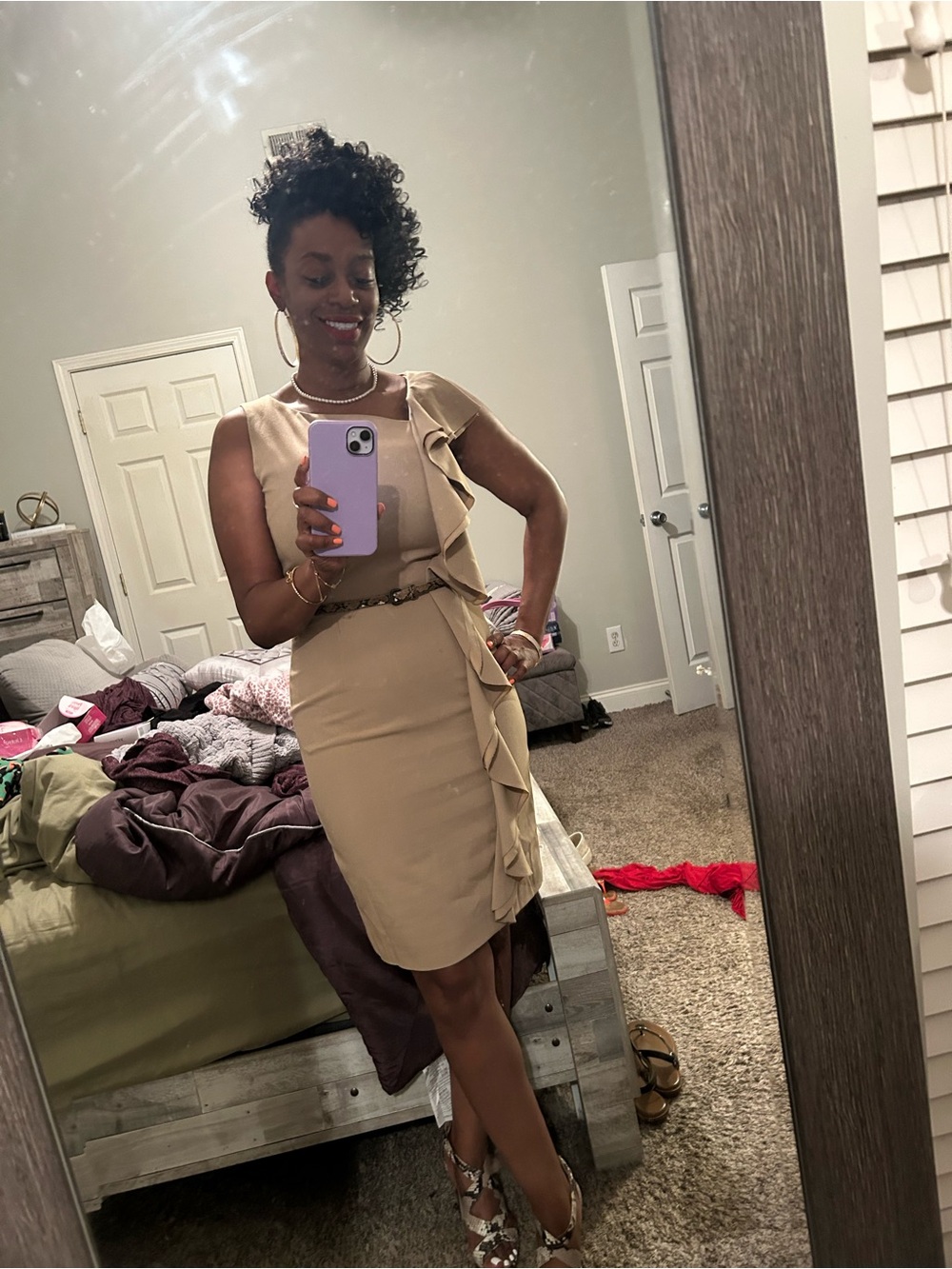 Calvin Klein Beige Ruffle Midi Dress - Picture 6 of 6